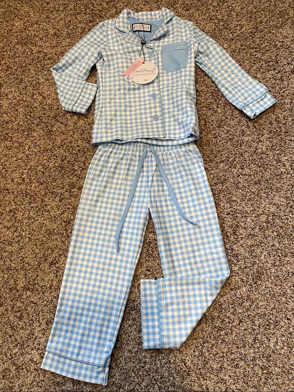 SweetHoney Light Blue Gingham Kids Pajama Set NWT